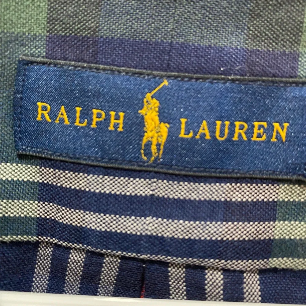 Ralph Lauren Mens XLT Plaid Button Down Shirt Navy Blue Green Long Sleeve Tall